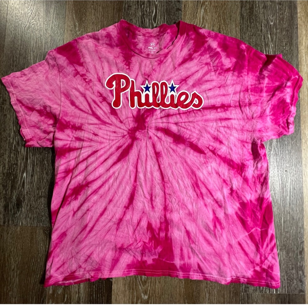 Stitches Phillies T-Shirt Mens 2XL Pink Tie Dye MLB Baseball Graphic Tee